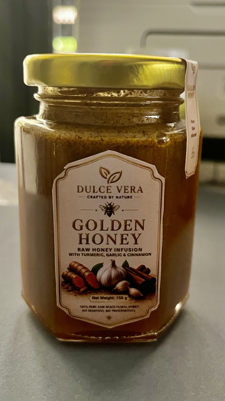 Actual Golden Honey 150 g jar showing the current label